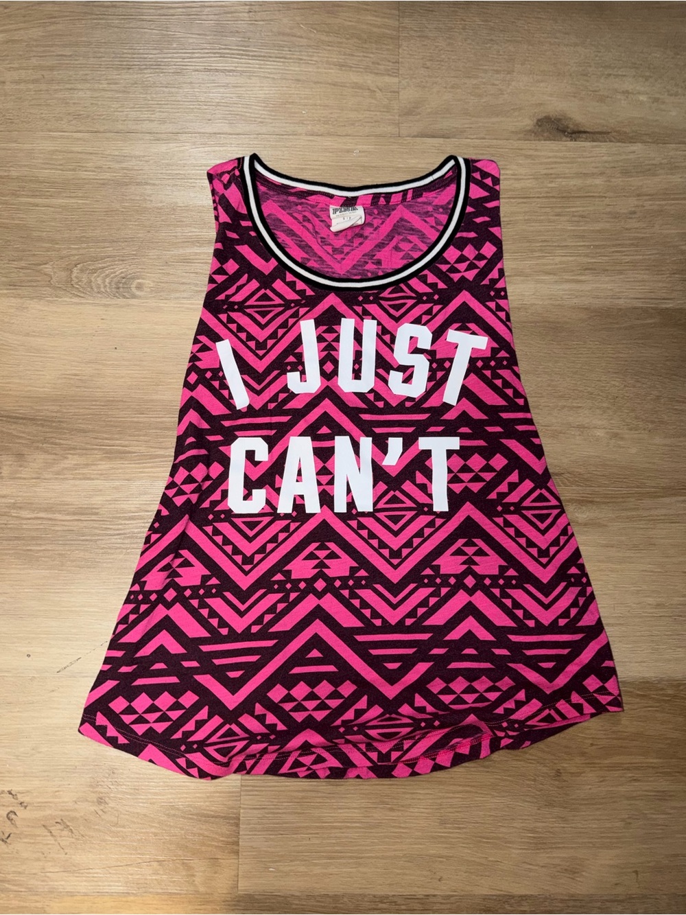 PINK Victoria's Secret Hot Pink & Black Graphic Racerback Tank